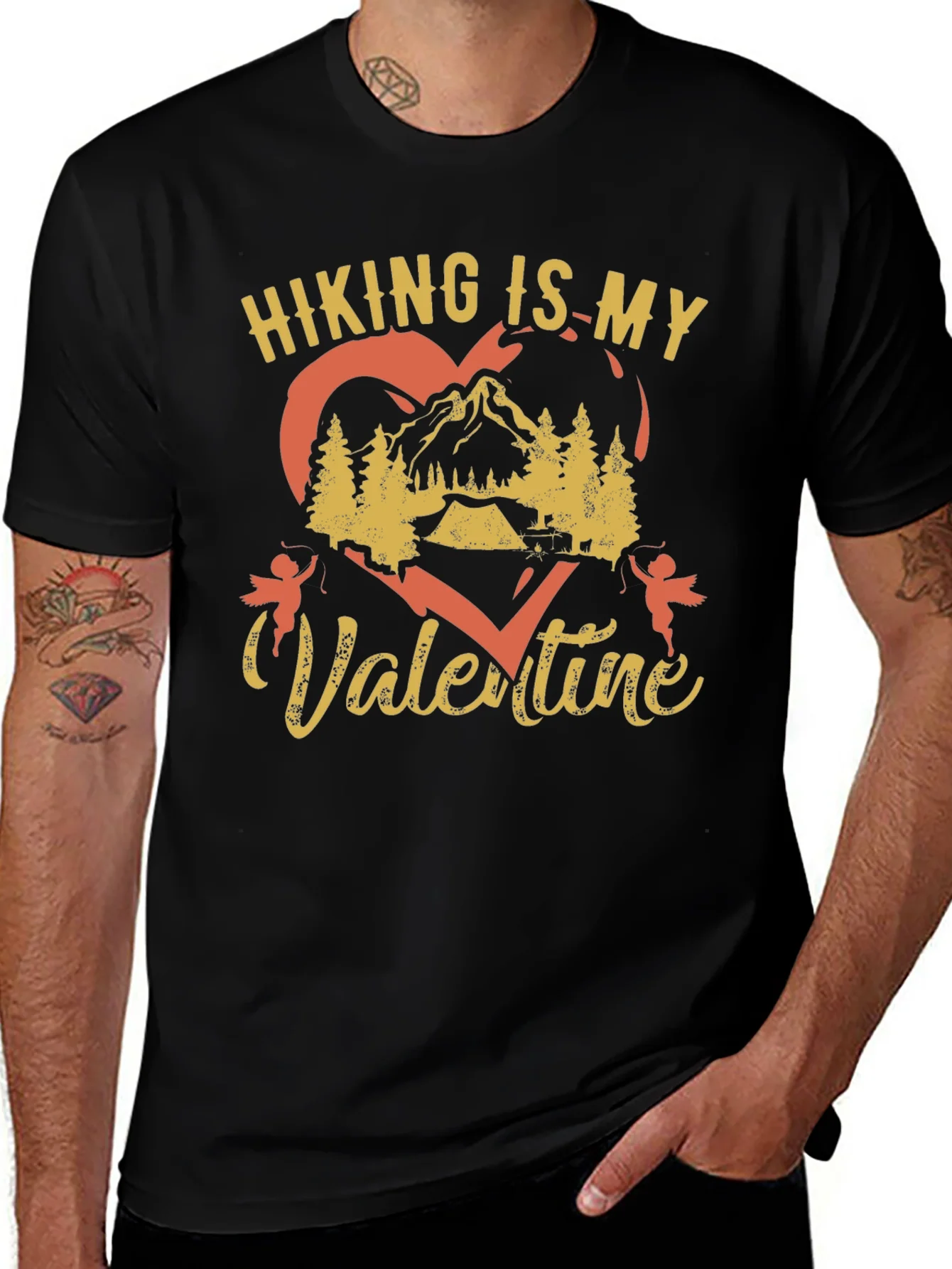 Hiking Is My Valentine Black Graphic Tee