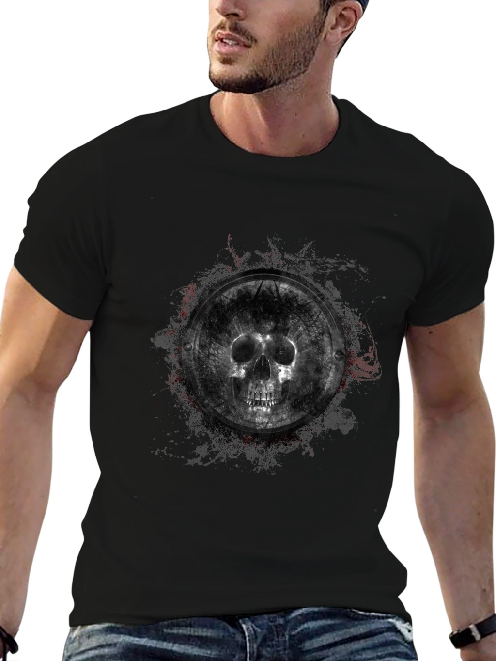 Skull Shield Graphic Black T-Shirt