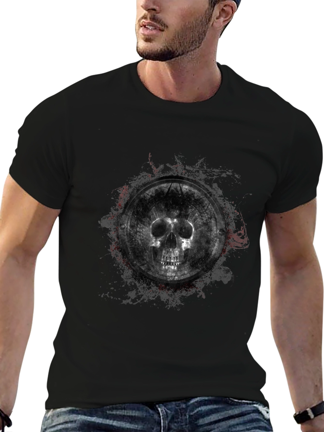 Skull Shield Graphic Black T-Shirt