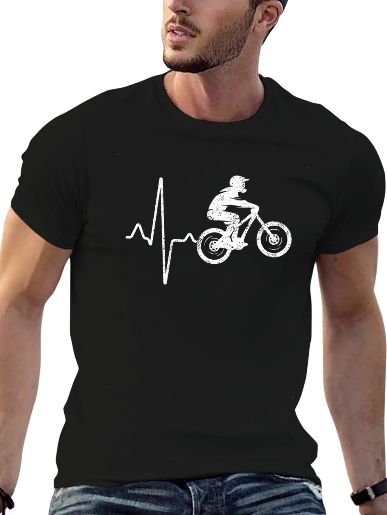 Mountain Biker Heartbeat Graphic Tee - Black
