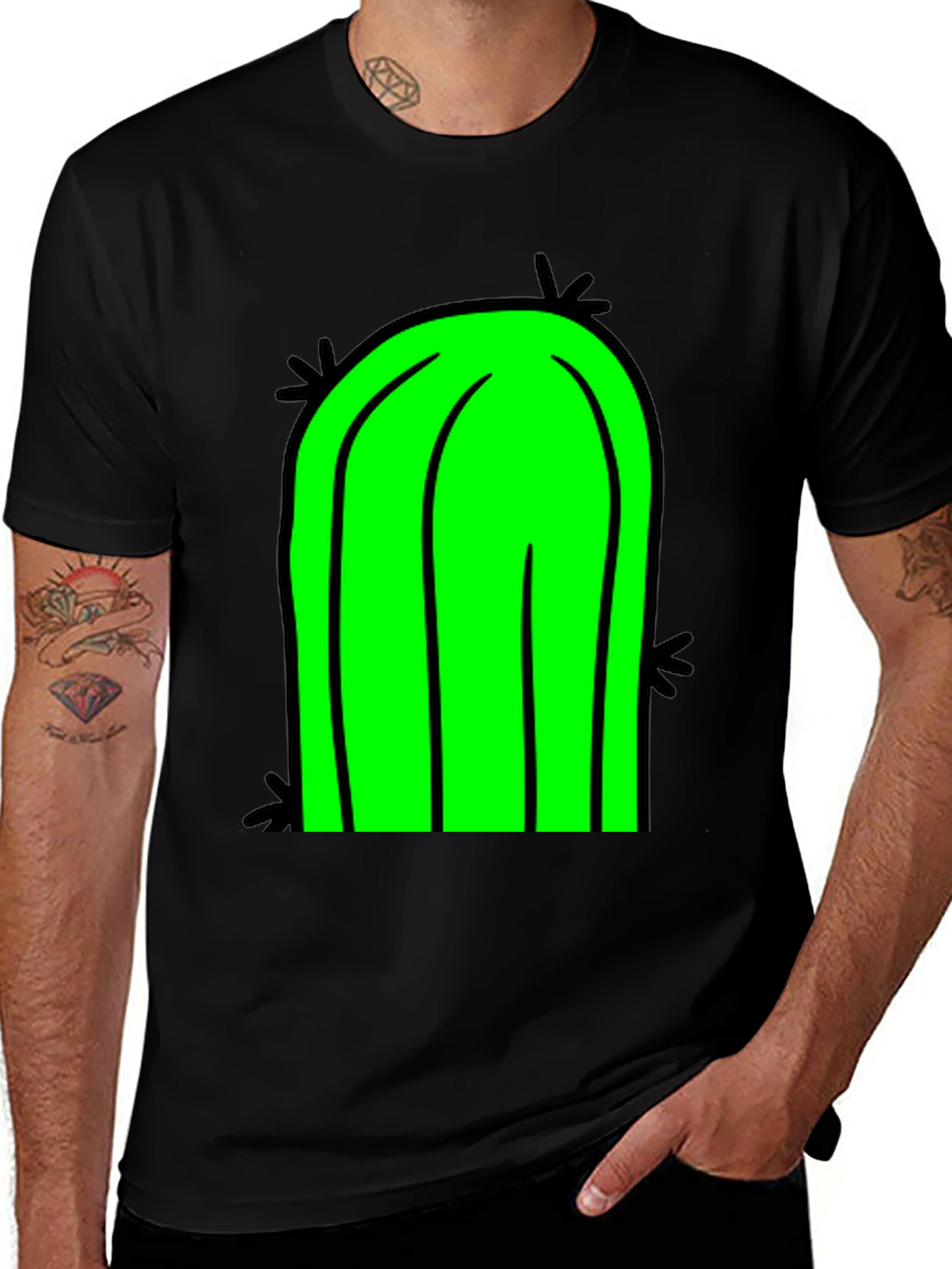 Fun Cactus Graphic Tee - Black Cotton T-Shirt
