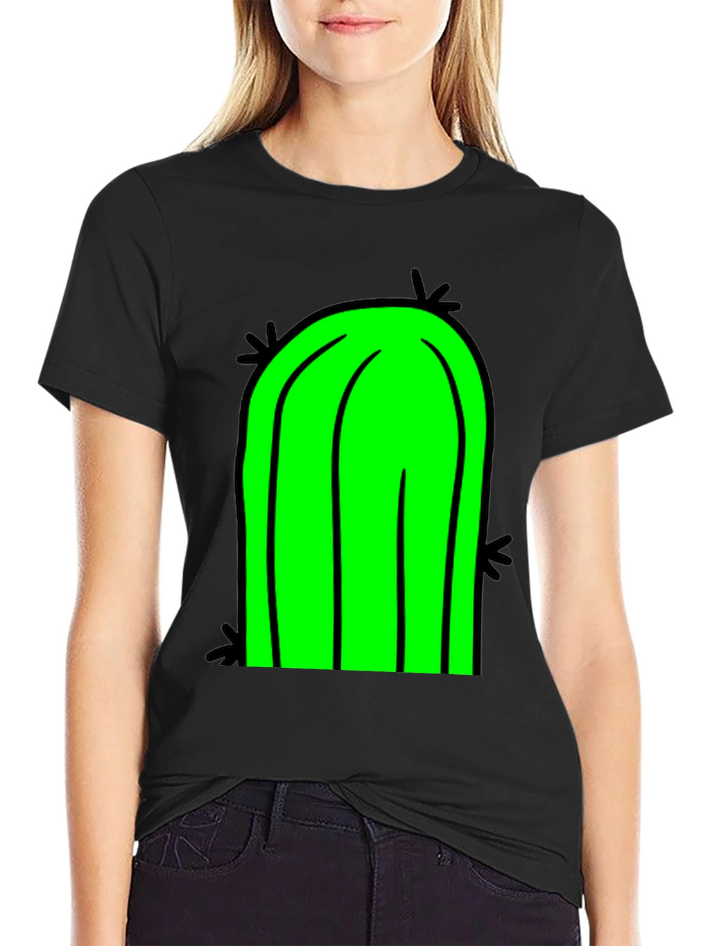 Fun Cactus Graphic Tee - Black Cotton T-Shirt