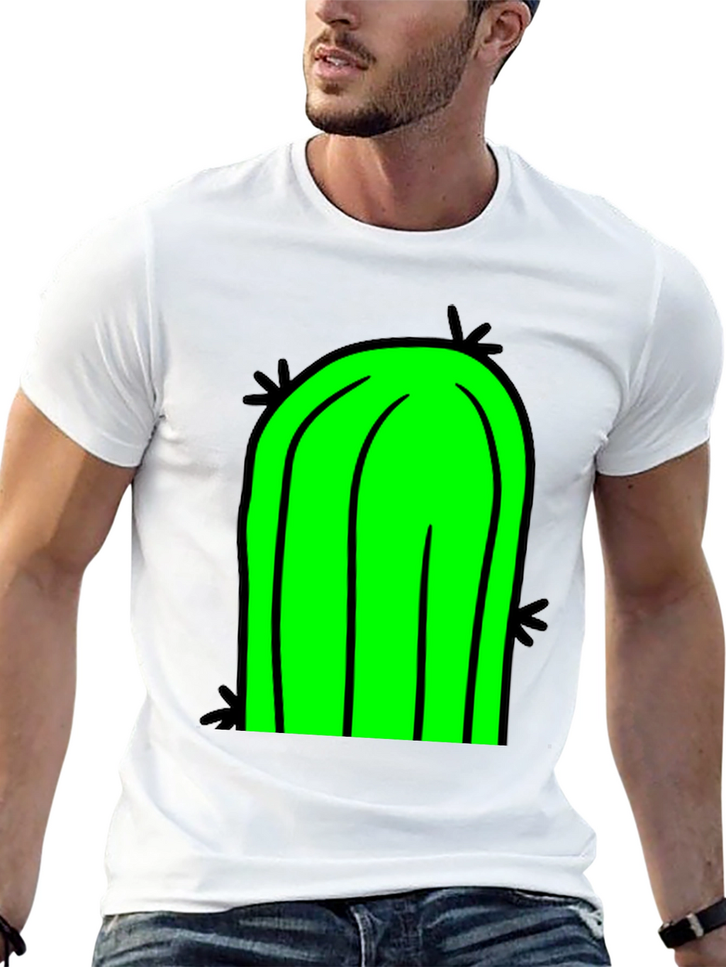 Fun Cactus Graphic Tee - Black Cotton T-Shirt