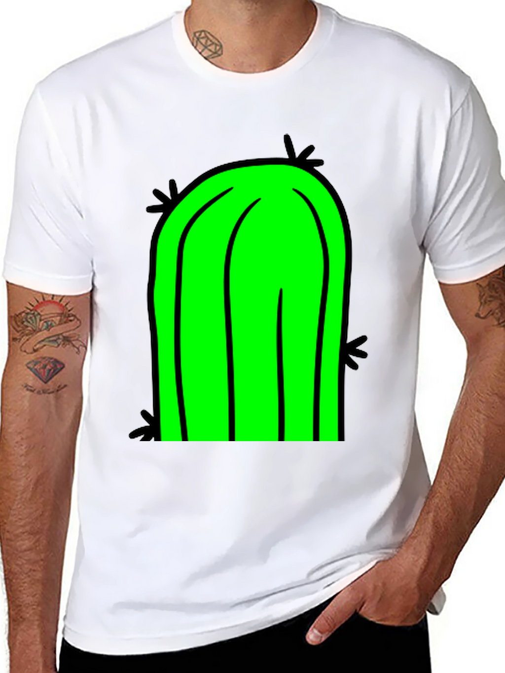 Fun Cactus Graphic Tee - Black Cotton T-Shirt