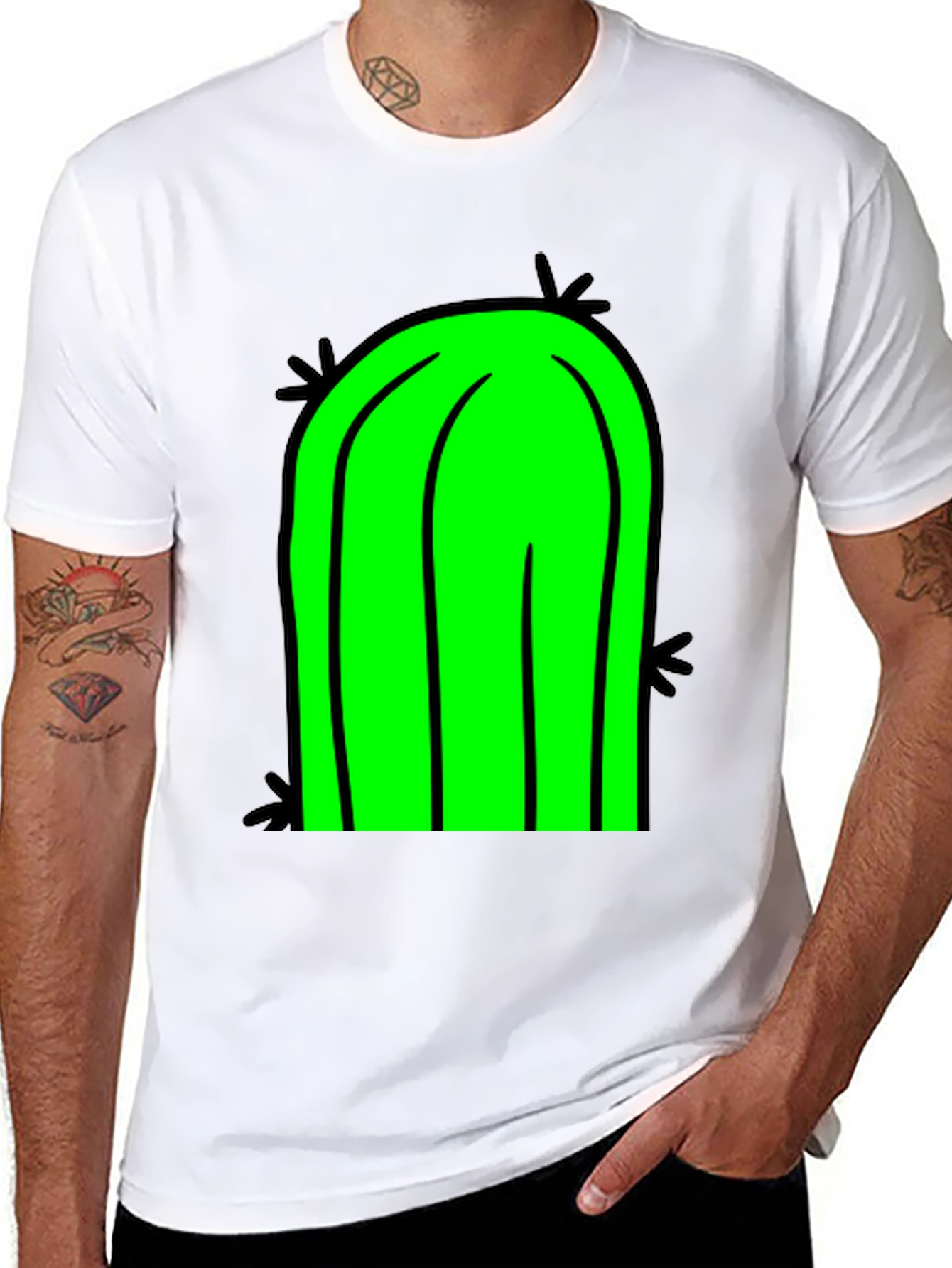 Fun Cactus Graphic Tee - Black Cotton T-Shirt