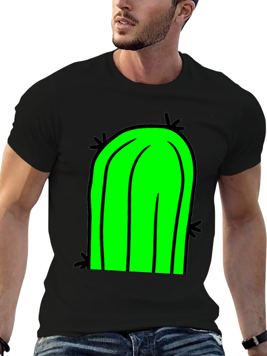 Fun Cactus Graphic Tee - Black Cotton T-Shirt