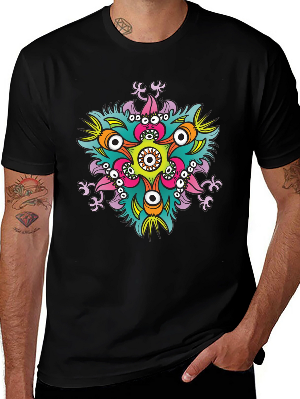 Eye-Catching Graphic Print Black T-Shirt