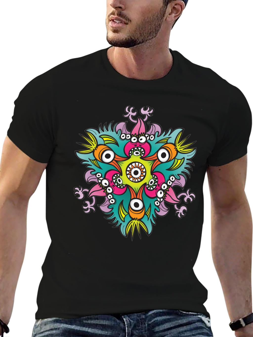 Eye-Catching Graphic Print Black T-Shirt
