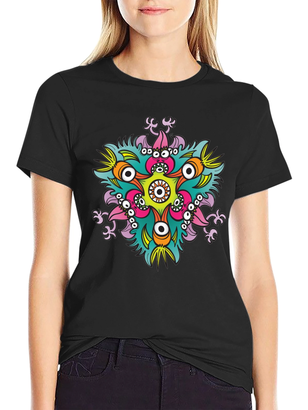 Eye-Catching Graphic Print Black T-Shirt