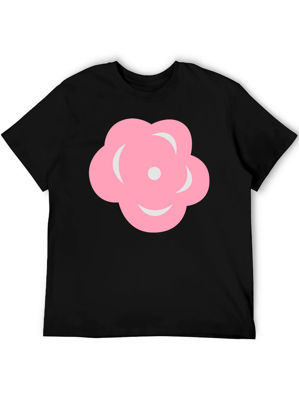 Pink Flower Graphic Black T-Shirt