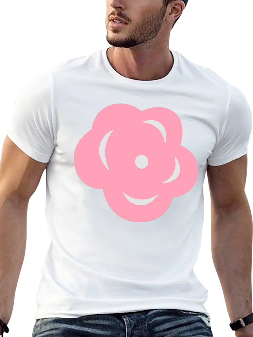 Pink Flower Graphic Black T-Shirt