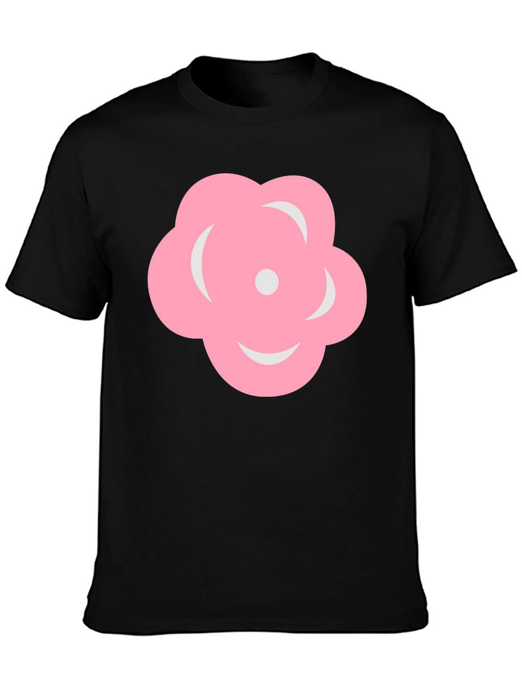 Pink Flower Graphic Black T-Shirt