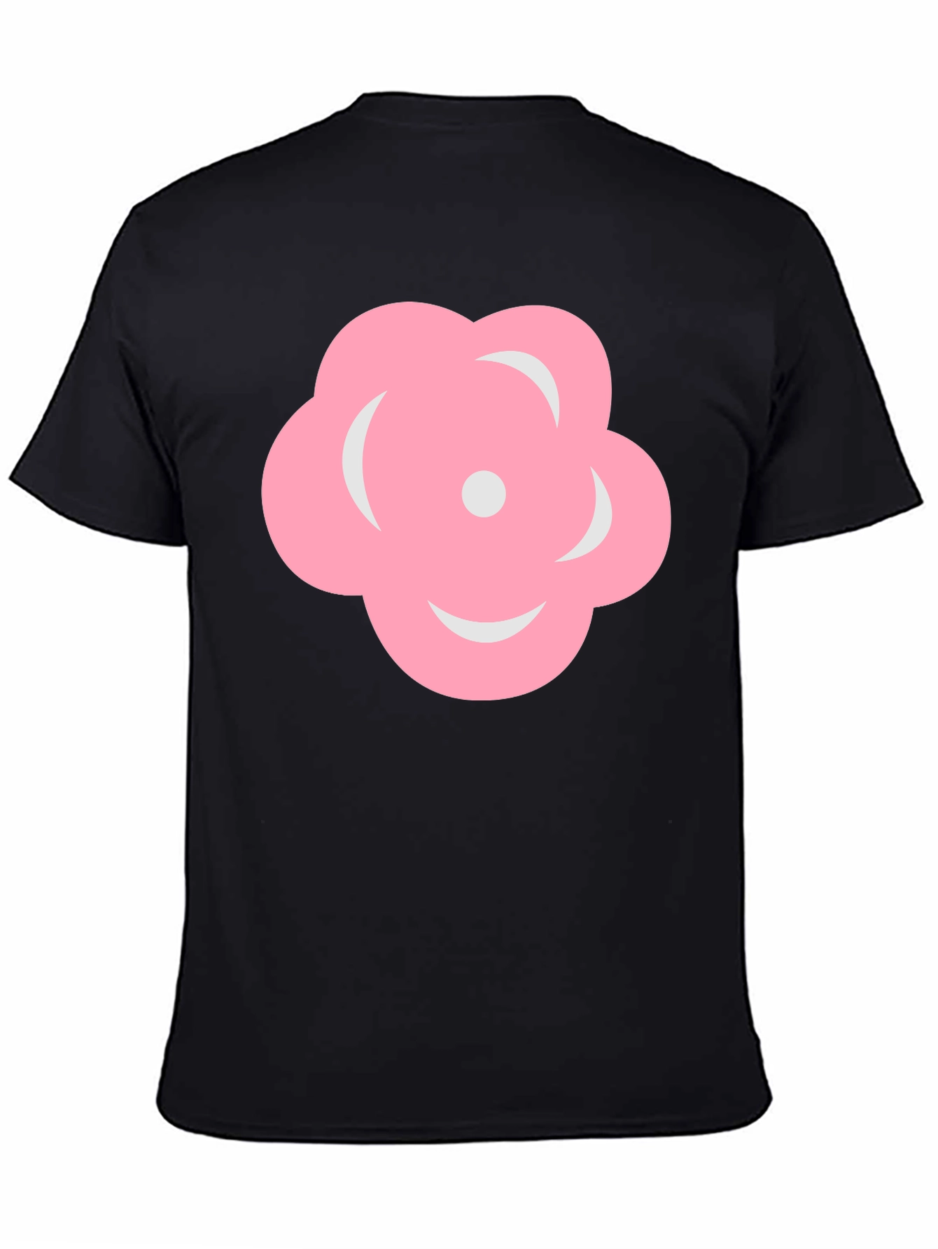 Pink Flower Graphic Black T-Shirt