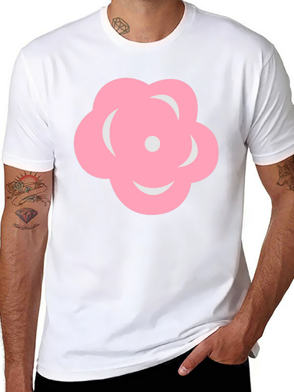 Pink Flower Graphic Black T-Shirt