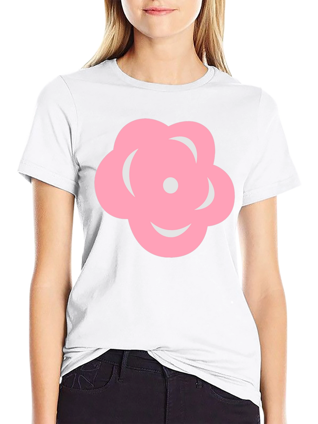 Pink Flower Graphic Black T-Shirt