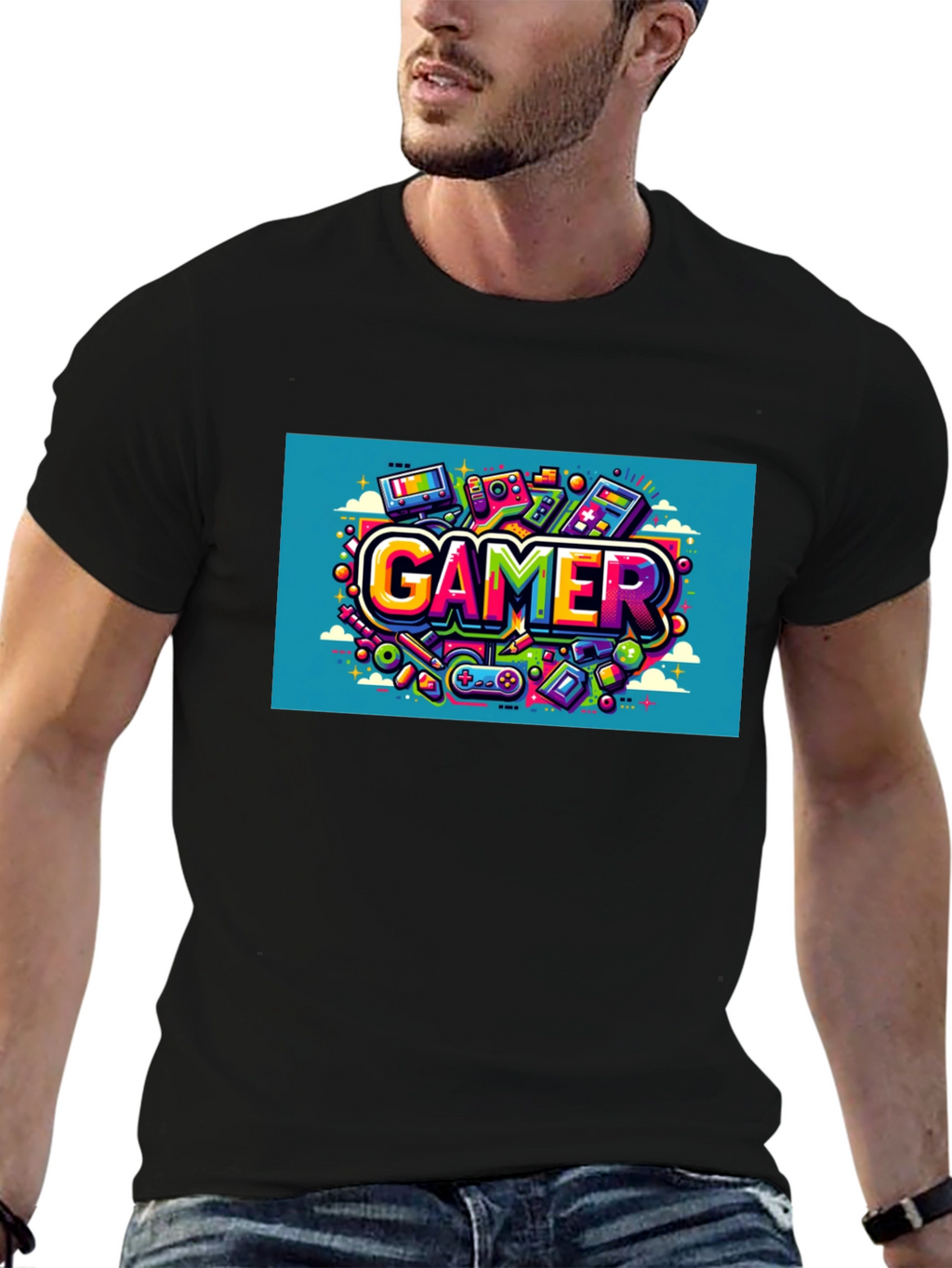 Gamer Graphic Tee - Black Cotton T-Shirt