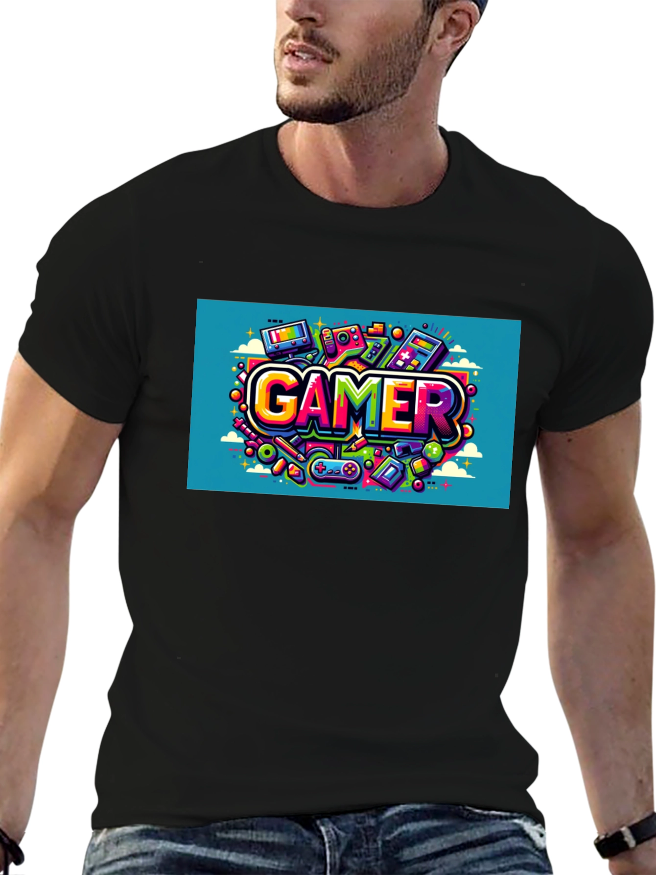Gamer Graphic Tee - Black Cotton T-Shirt