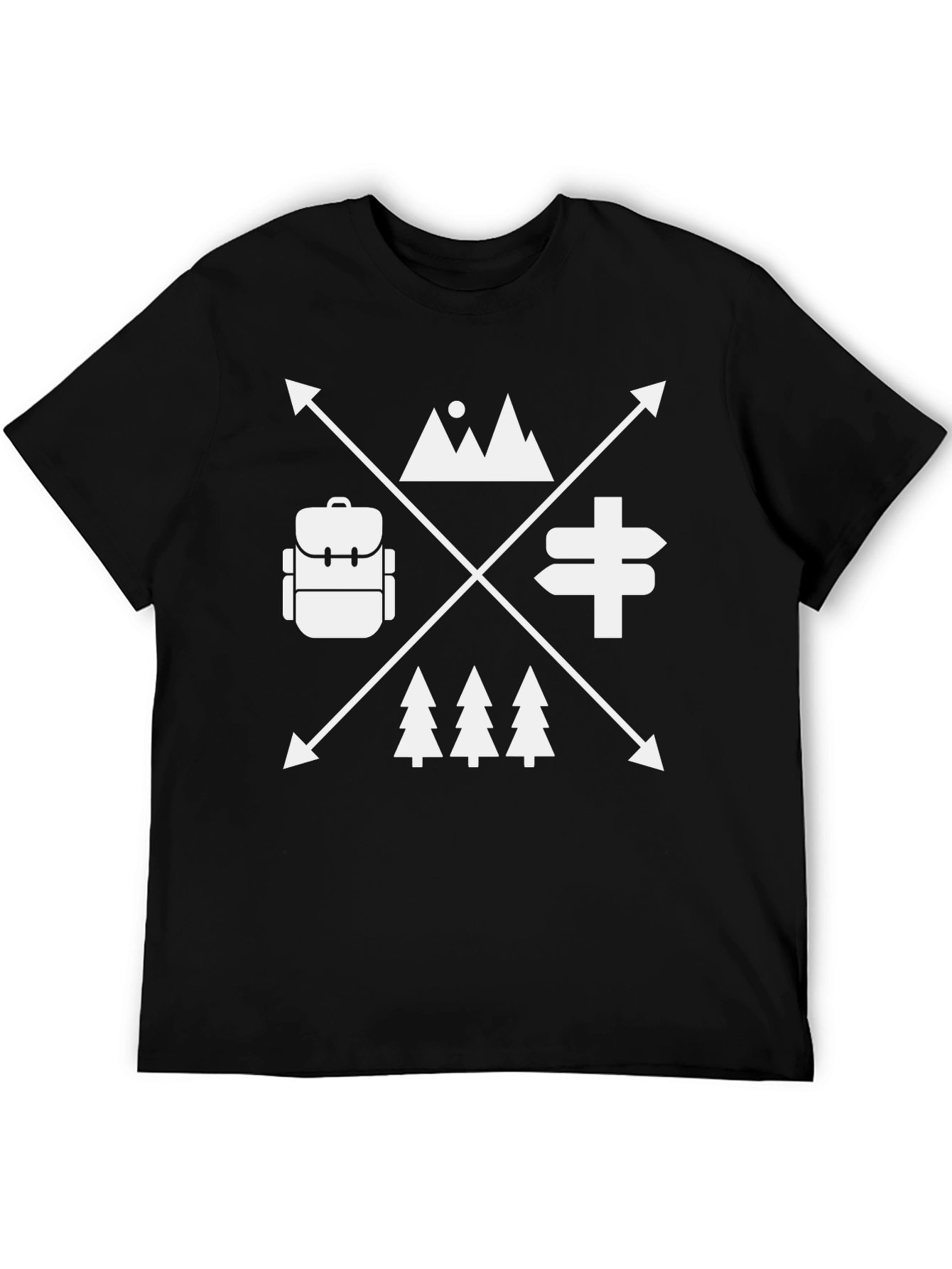 Adventure Awaits Black T-Shirt - Mountain Backpack Design