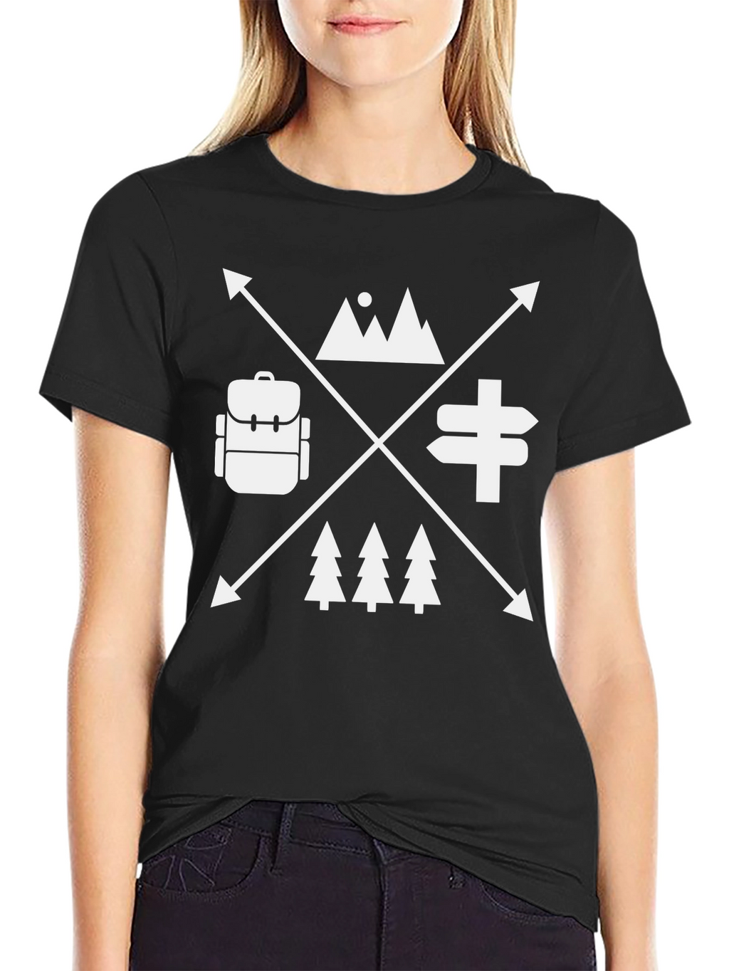 Adventure Awaits Black T-Shirt - Mountain Backpack Design