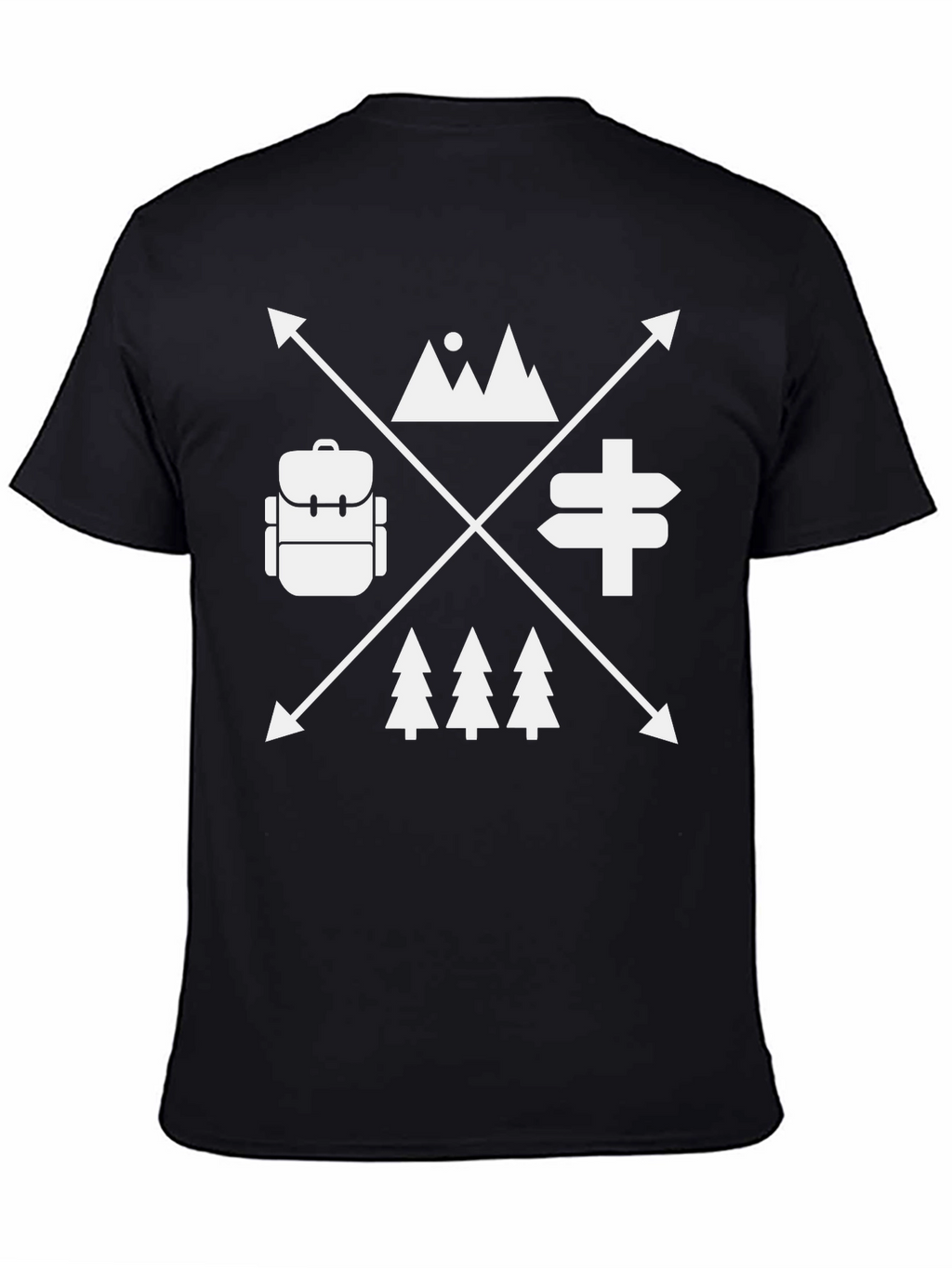Adventure Awaits Black T-Shirt - Mountain Backpack Design