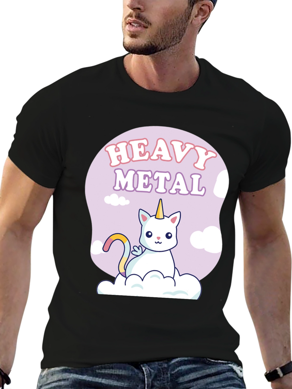 Heavy Metal Unicorn Cat Graphic T-Shirt