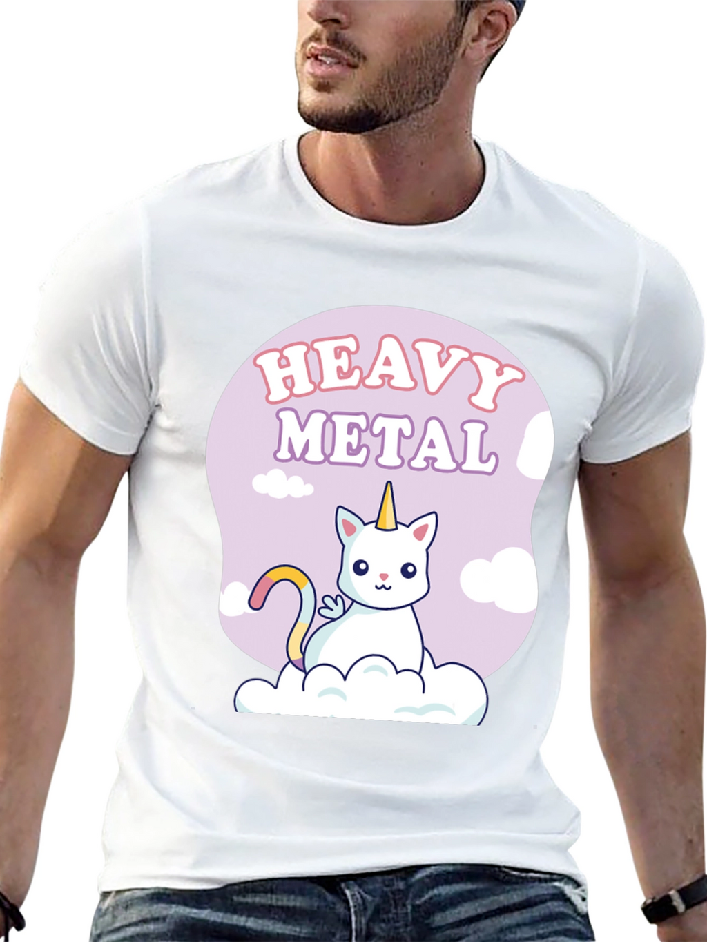 Heavy Metal Unicorn Cat Graphic T-Shirt