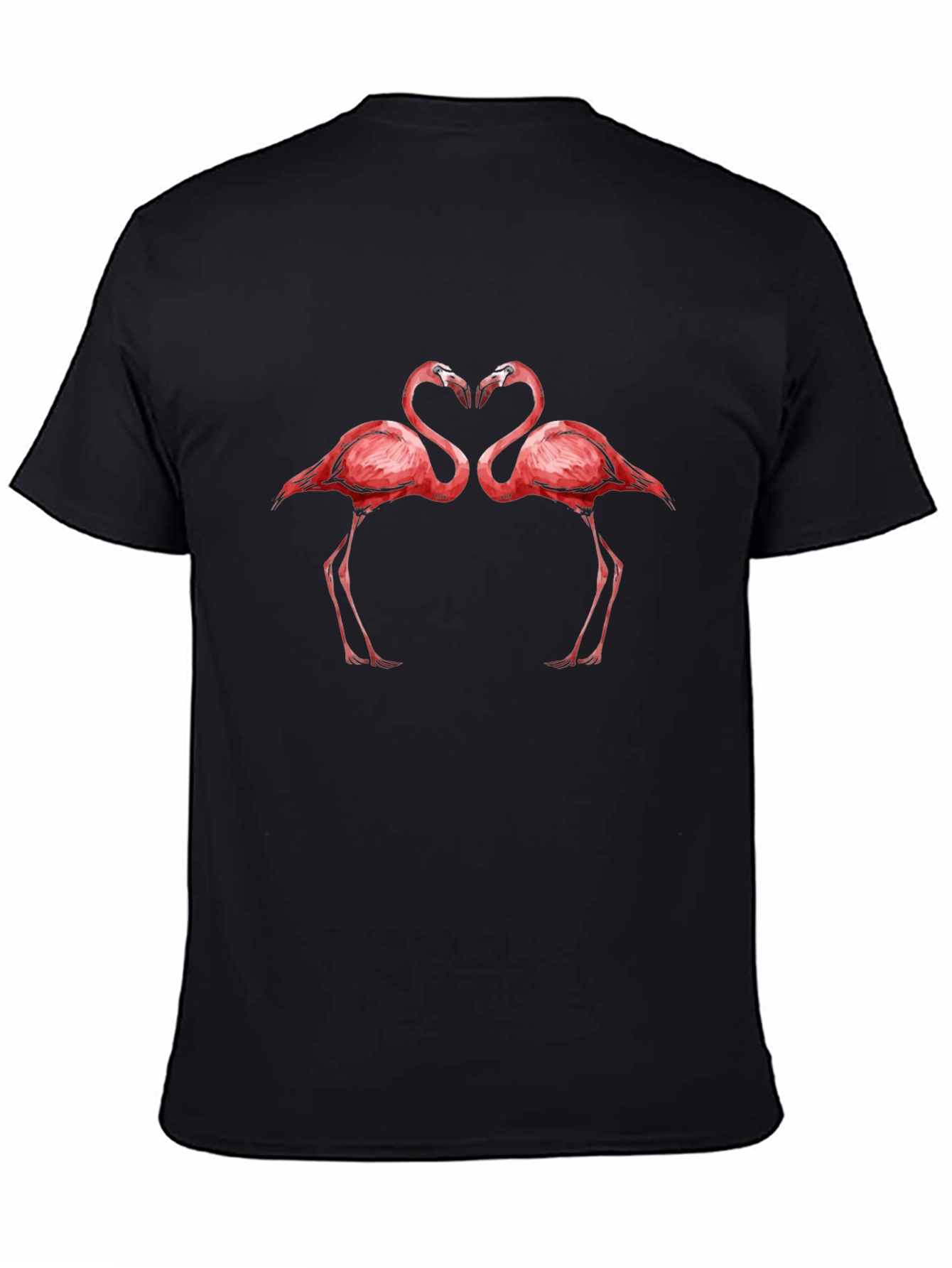 Flamingo Heart Graphic Tee - Black Cotton Shirt