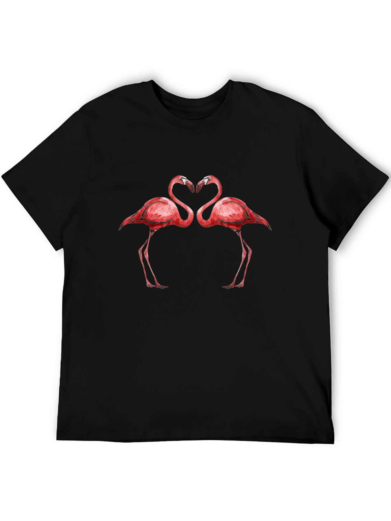 Flamingo Heart Graphic Tee - Black Cotton Shirt