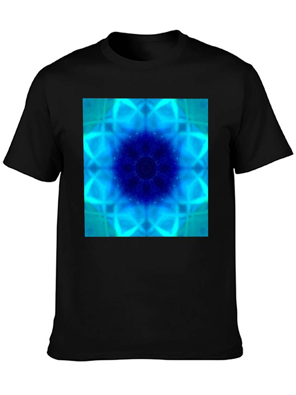 Blue Fractal Art Black T-Shirt