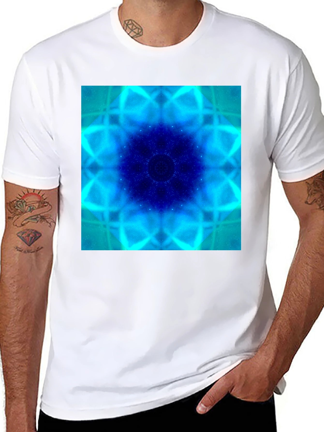 Blue Fractal Art Black T-Shirt