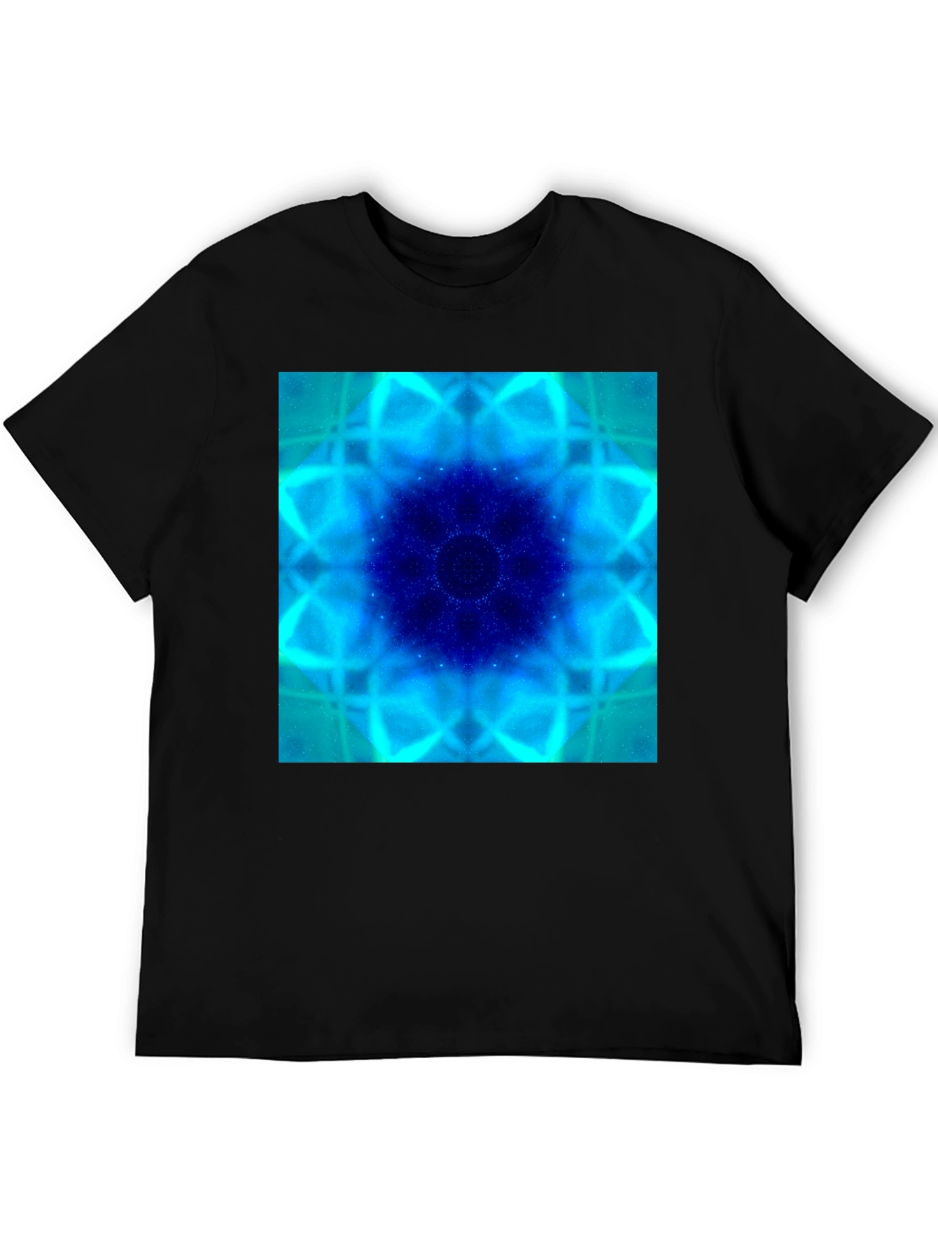 Blue Fractal Art Black T-Shirt