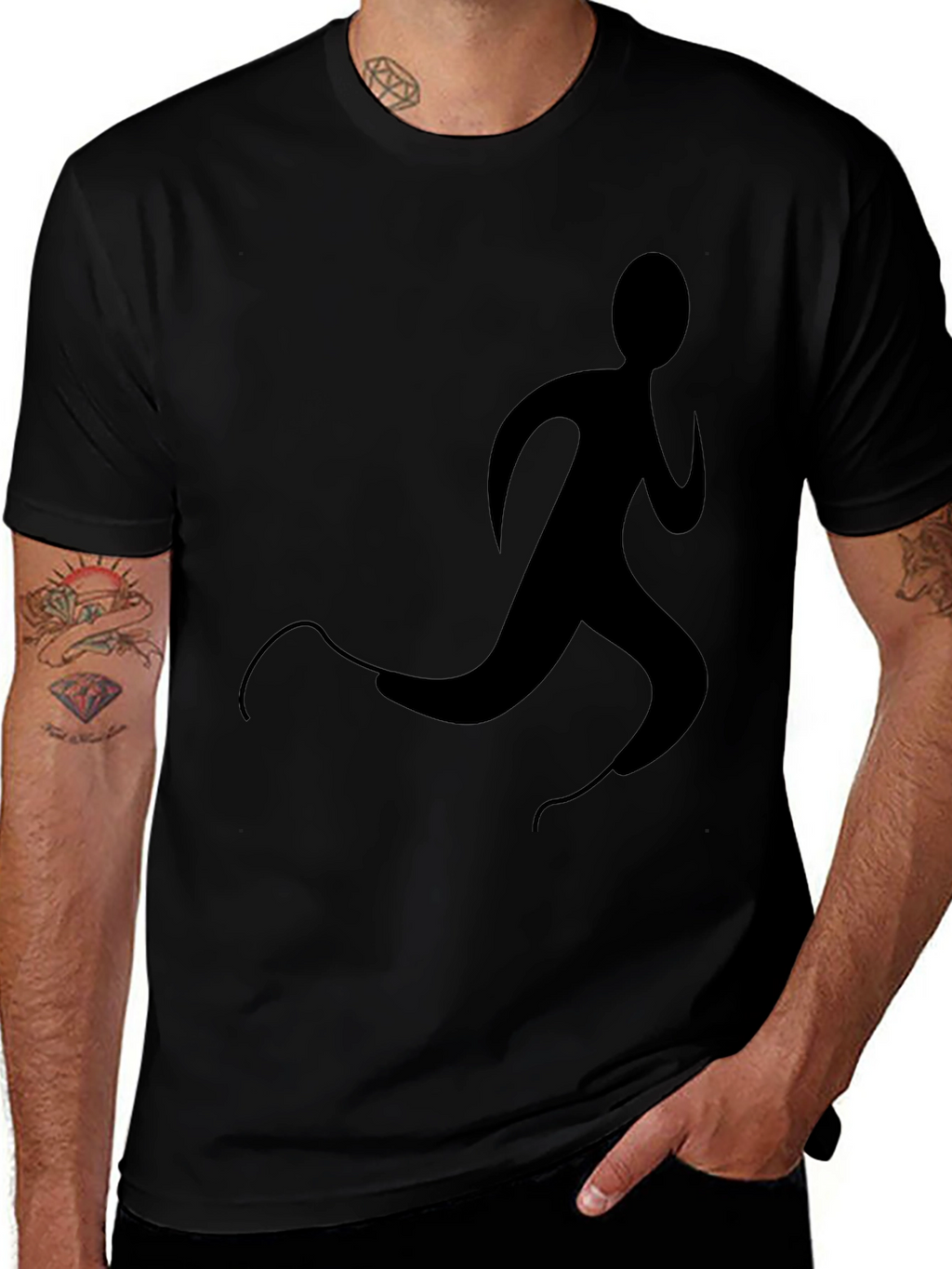 Mens Black T-Shirt with Runner Graphic