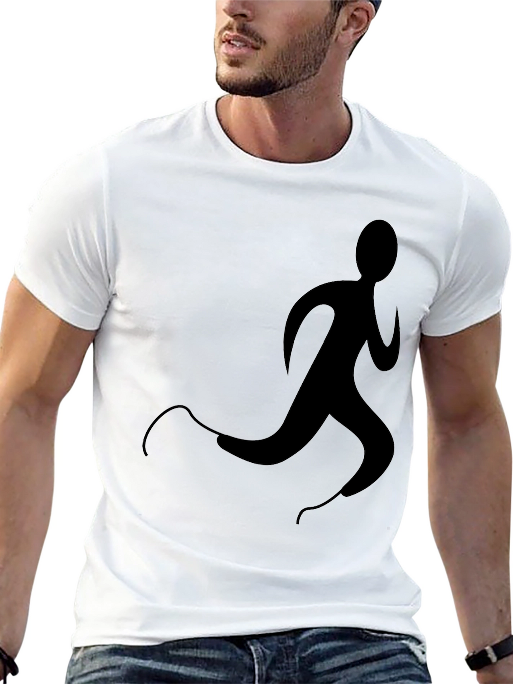Mens Black T-Shirt with Runner Graphic