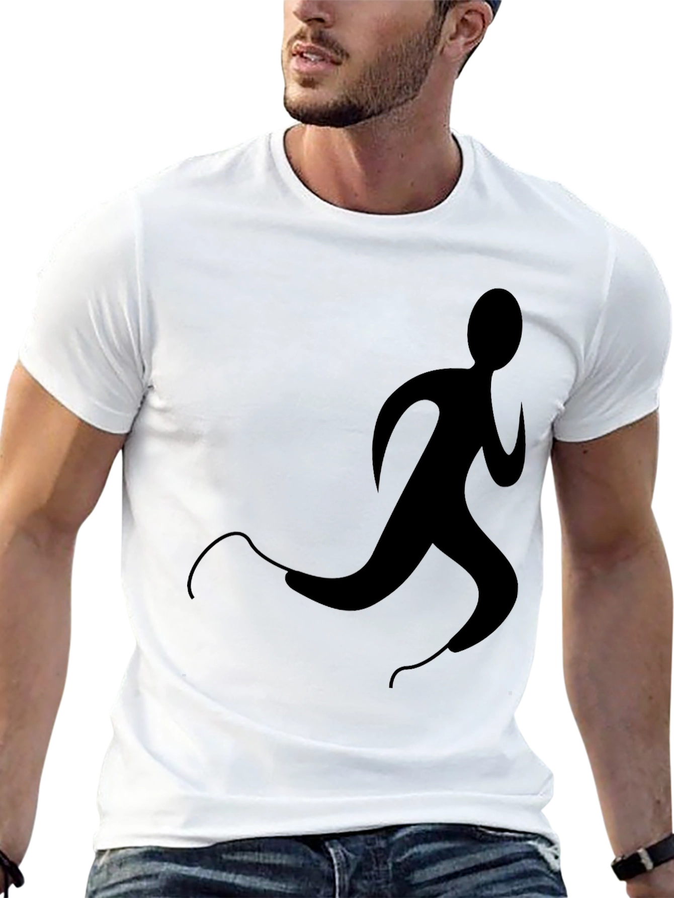 Mens Black T-Shirt with Runner Graphic