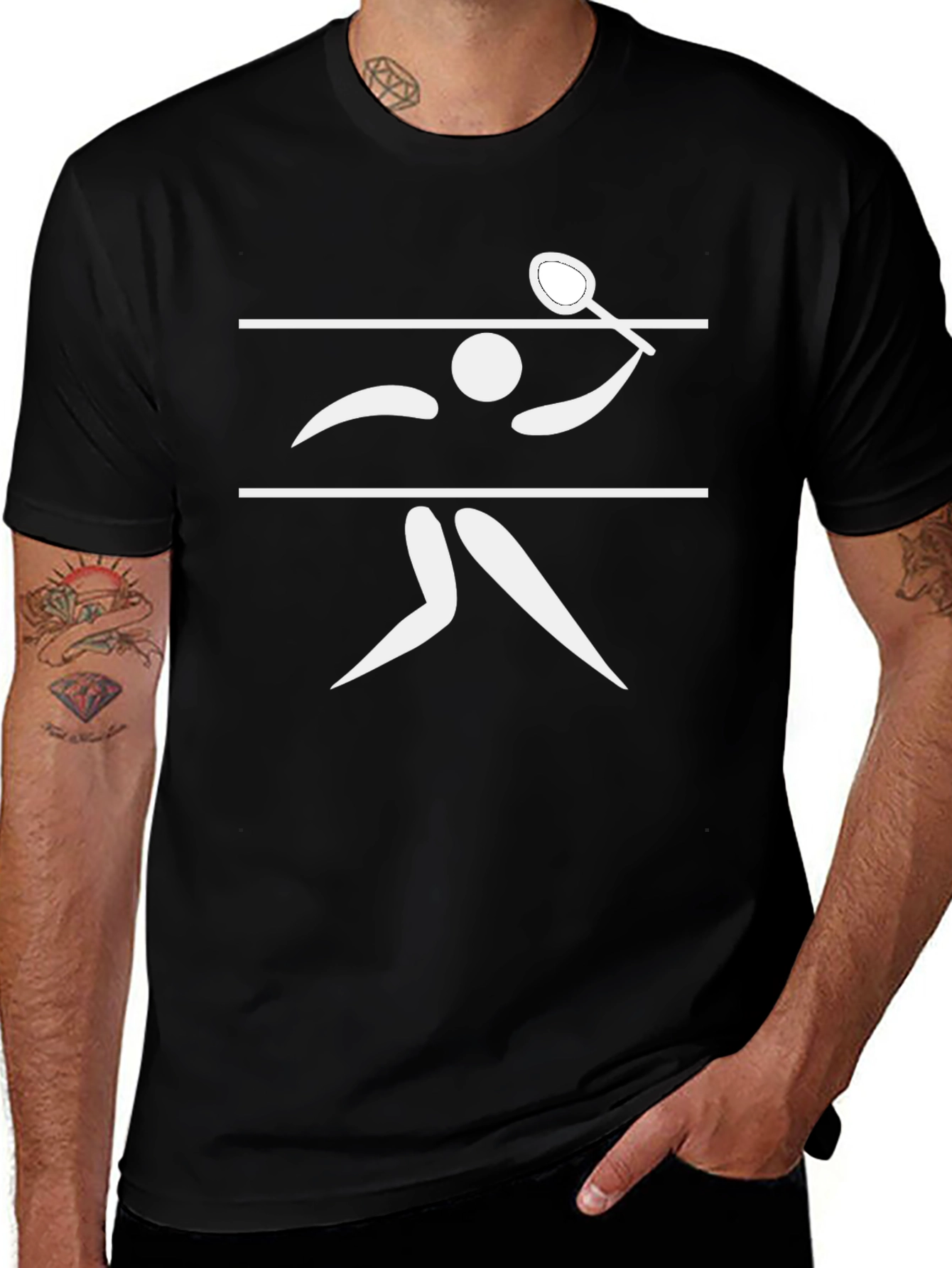 Squash Player Graphic T-Shirt - Black
