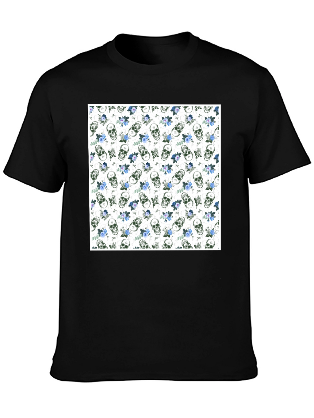 Skull & Roses Print Black Crew Neck T-Shirt