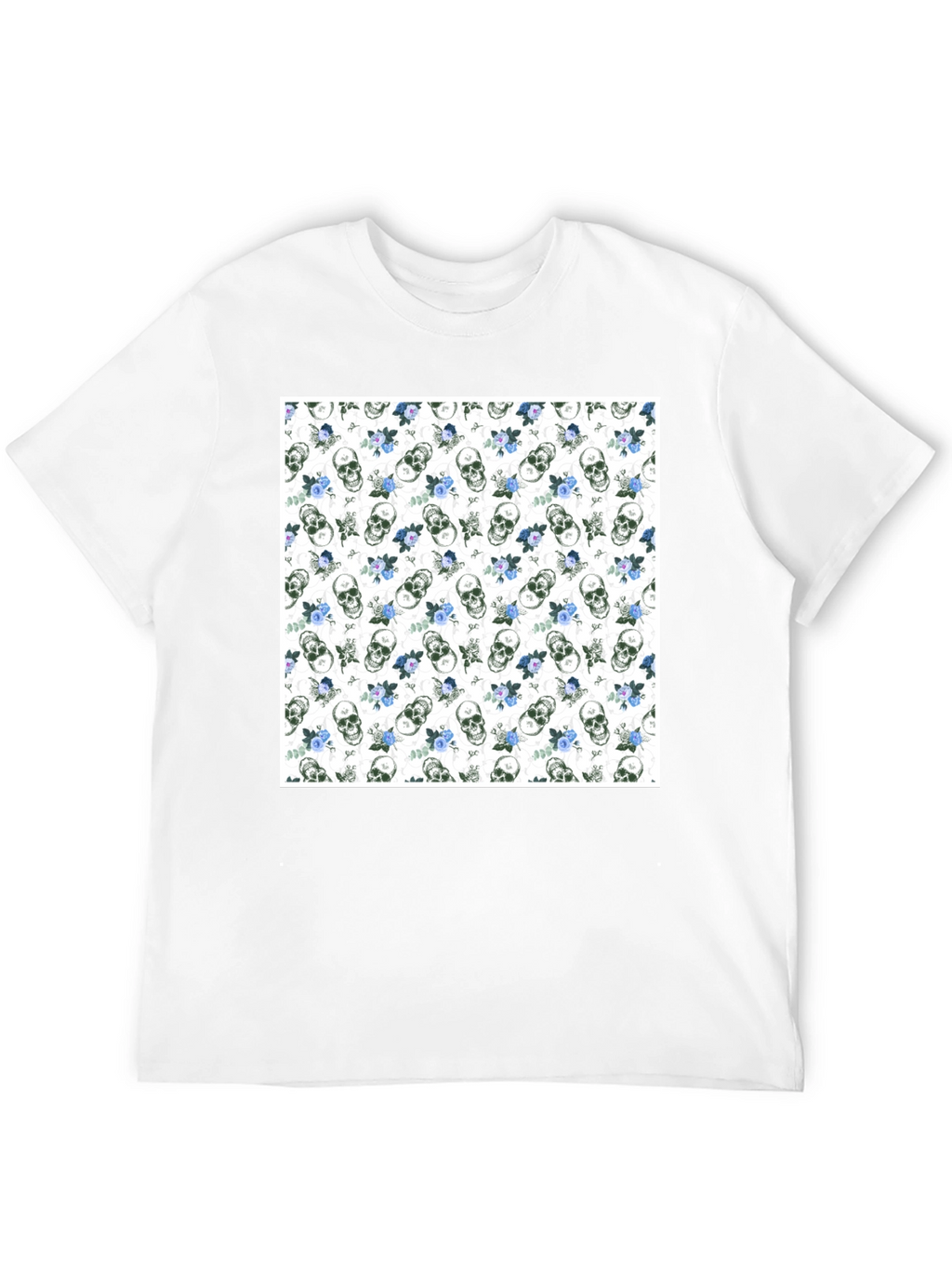 Skull & Roses Print Black Crew Neck T-Shirt