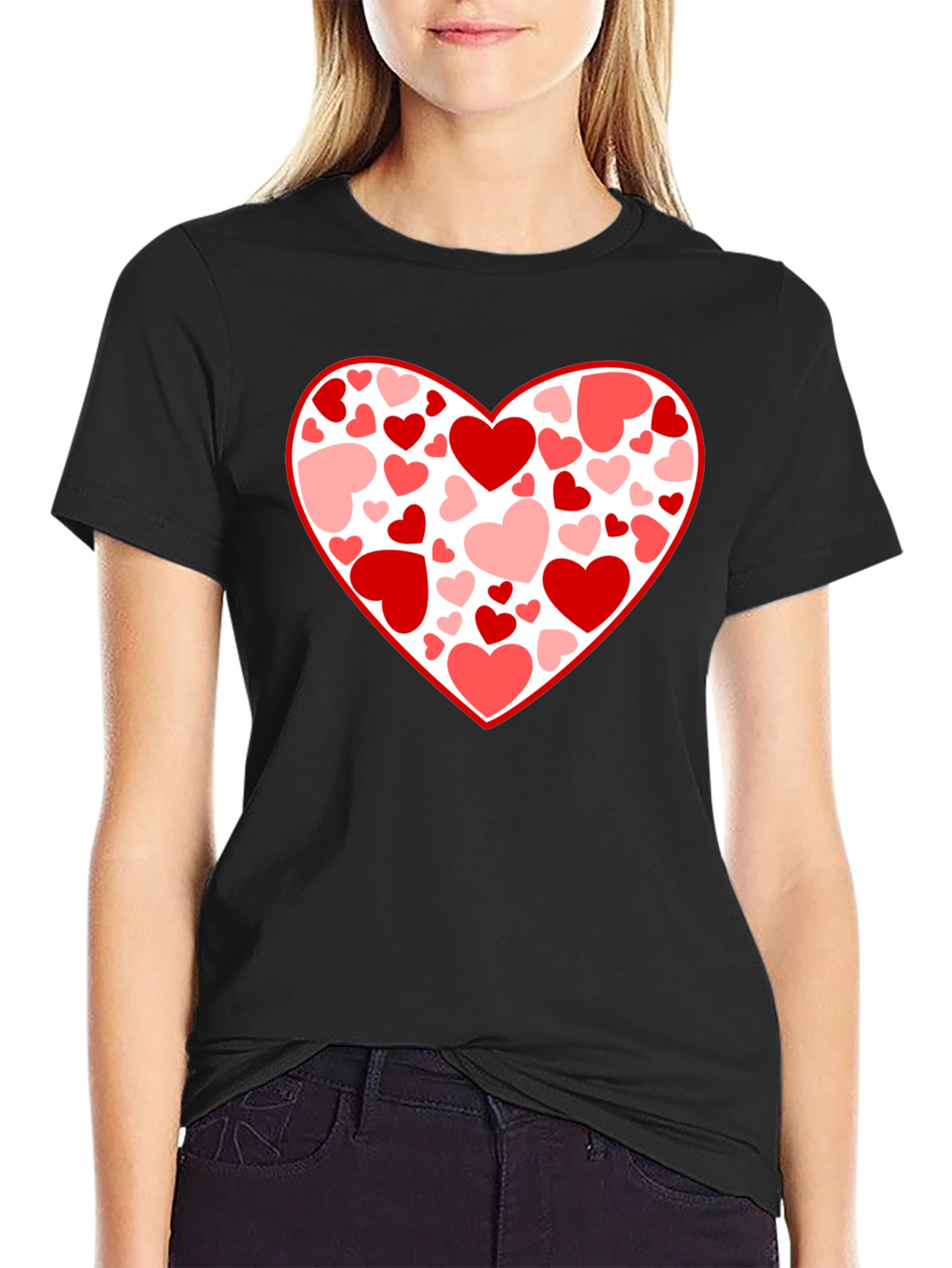 Heart Print Black T-Shirt