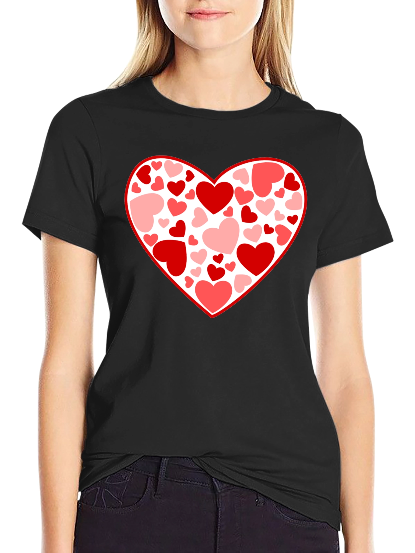 Heart Print Black T-Shirt