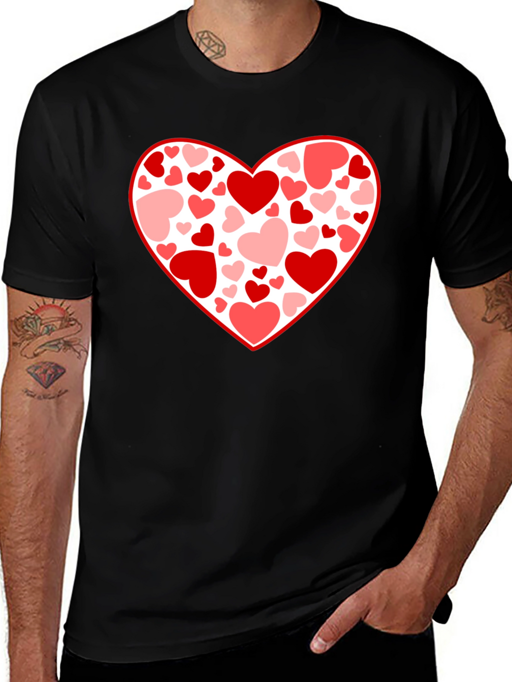 Heart Print Black T-Shirt