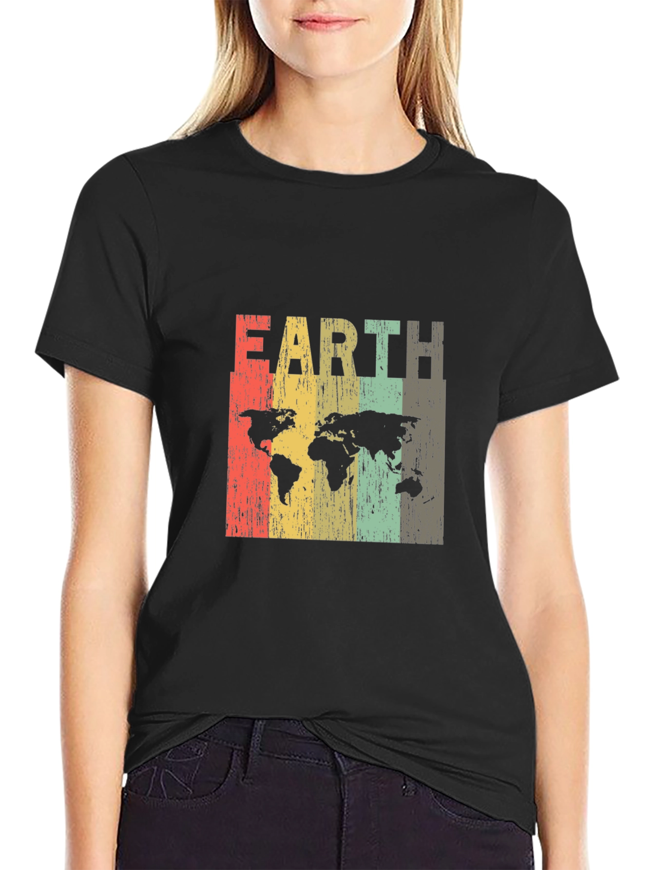 Vintage Earth Map Graphic Tee - Unisex Black T-Shirt