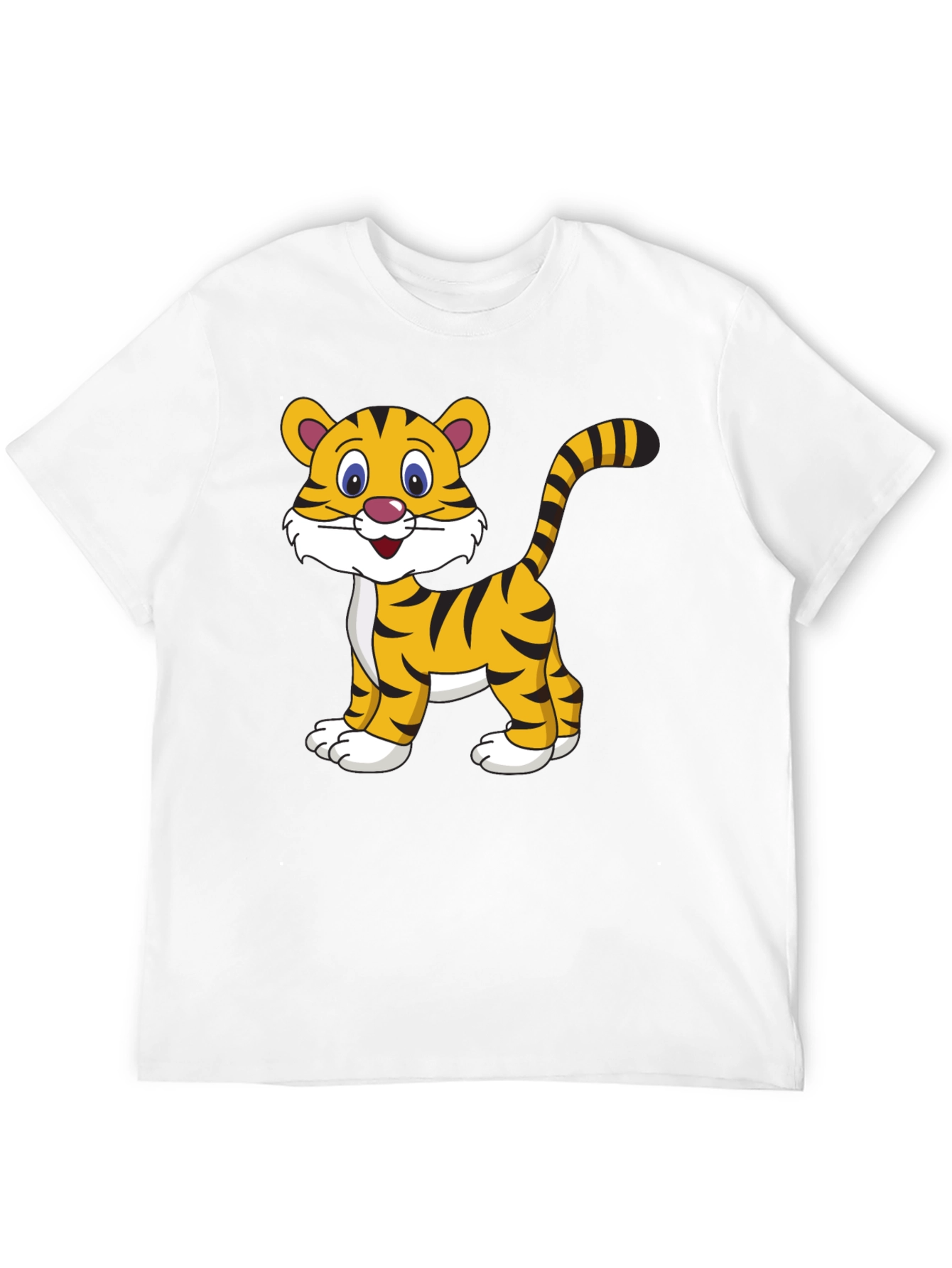 Cute Cartoon Tiger Graphic Tee - Black Cotton T-Shirt