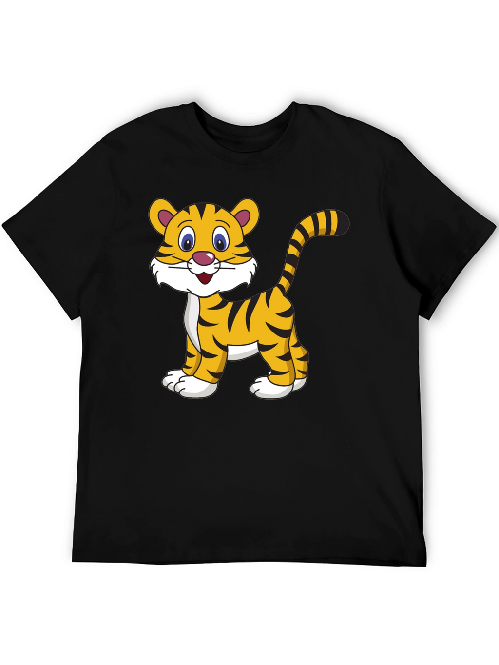Cute Cartoon Tiger Graphic Tee - Black Cotton T-Shirt