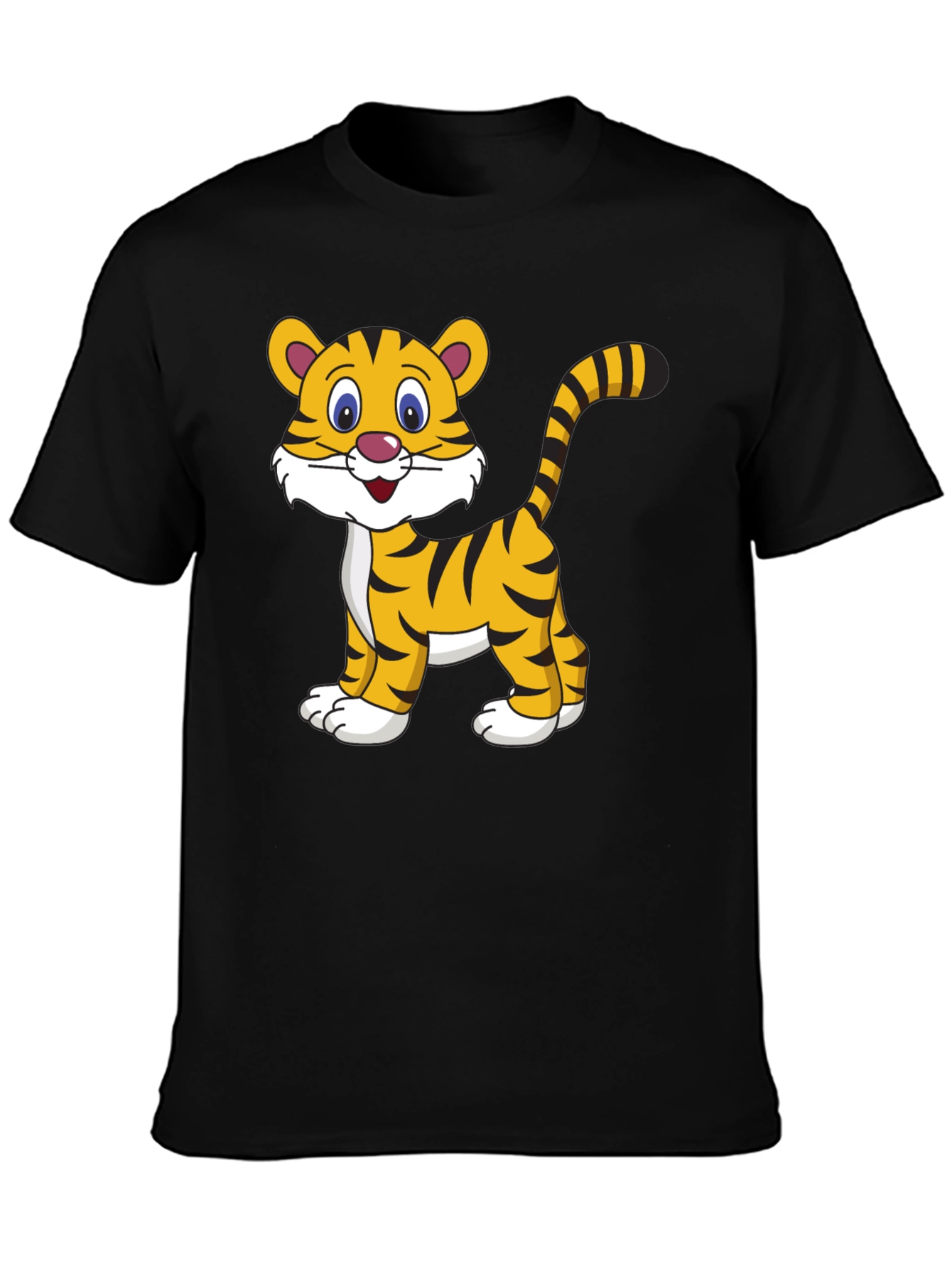 Cute Cartoon Tiger Graphic Tee - Black Cotton T-Shirt