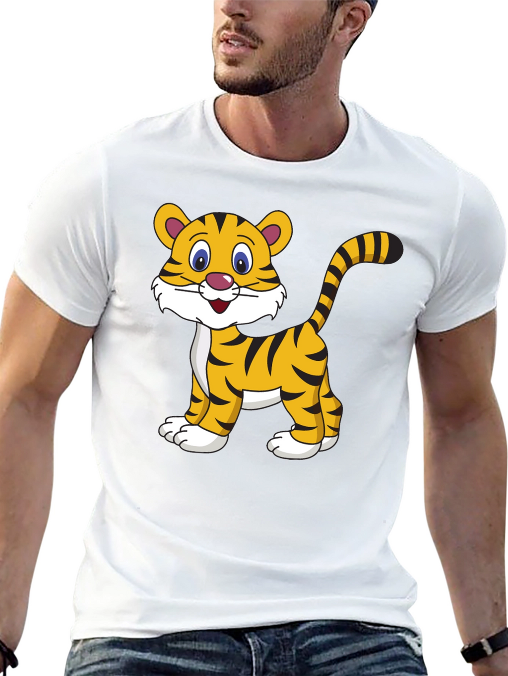Cute Cartoon Tiger Graphic Tee - Black Cotton T-Shirt