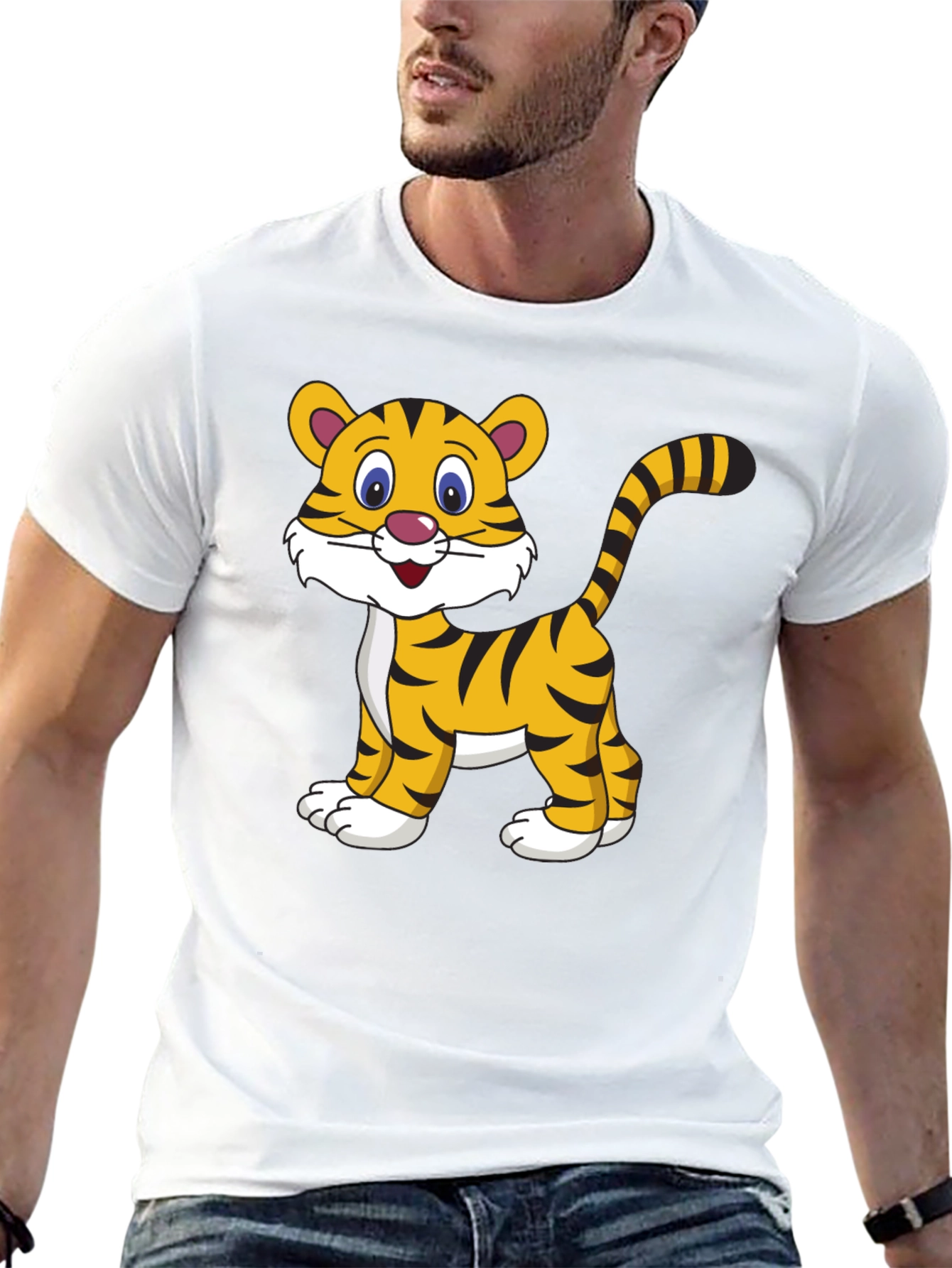 Cute Cartoon Tiger Graphic Tee - Black Cotton T-Shirt