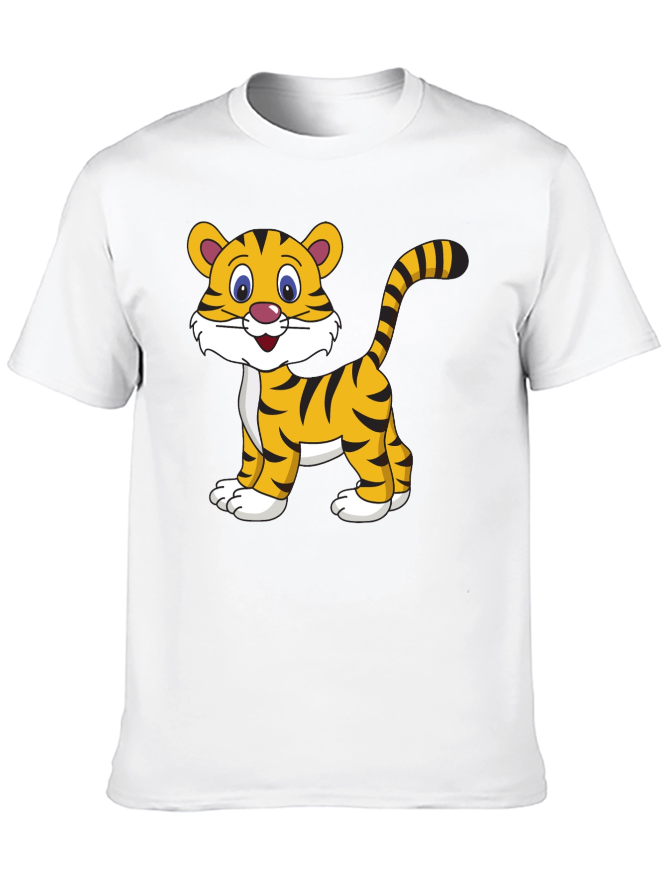 Cute Cartoon Tiger Graphic Tee - Black Cotton T-Shirt