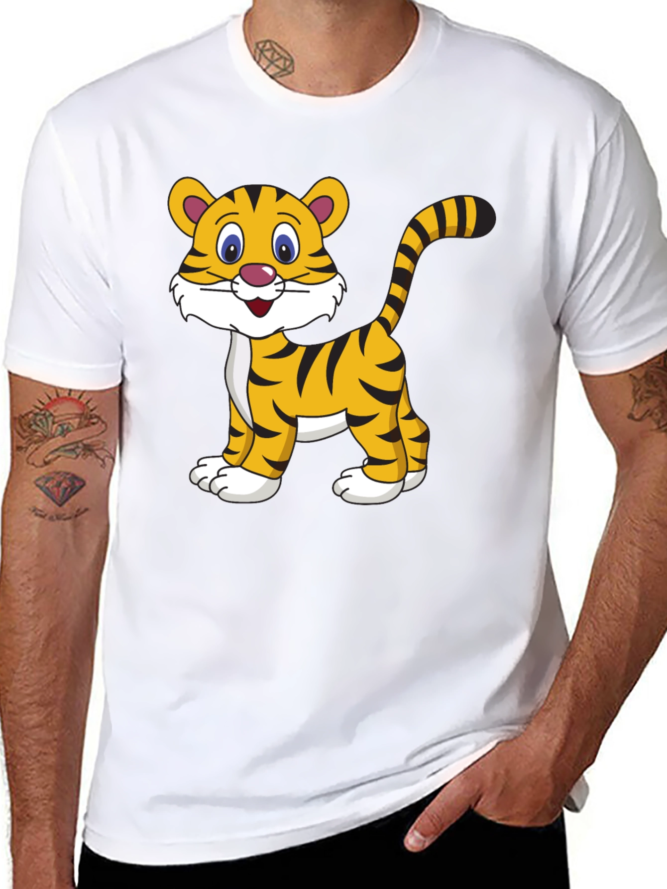 Cute Cartoon Tiger Graphic Tee - Black Cotton T-Shirt