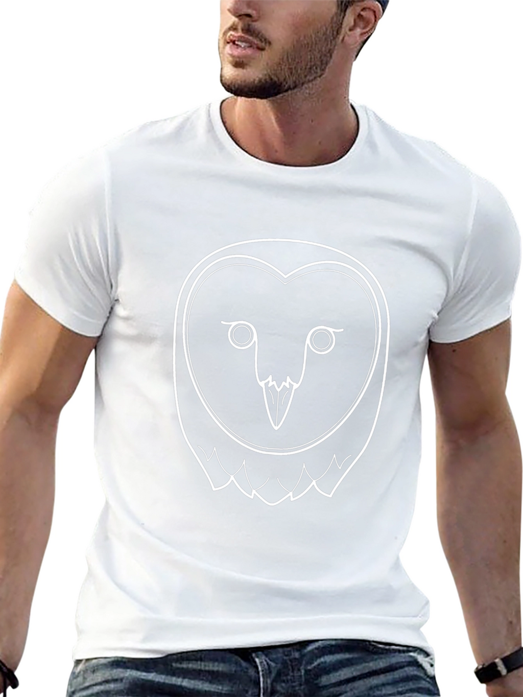 Owl Face Graphic Print Tee - Black