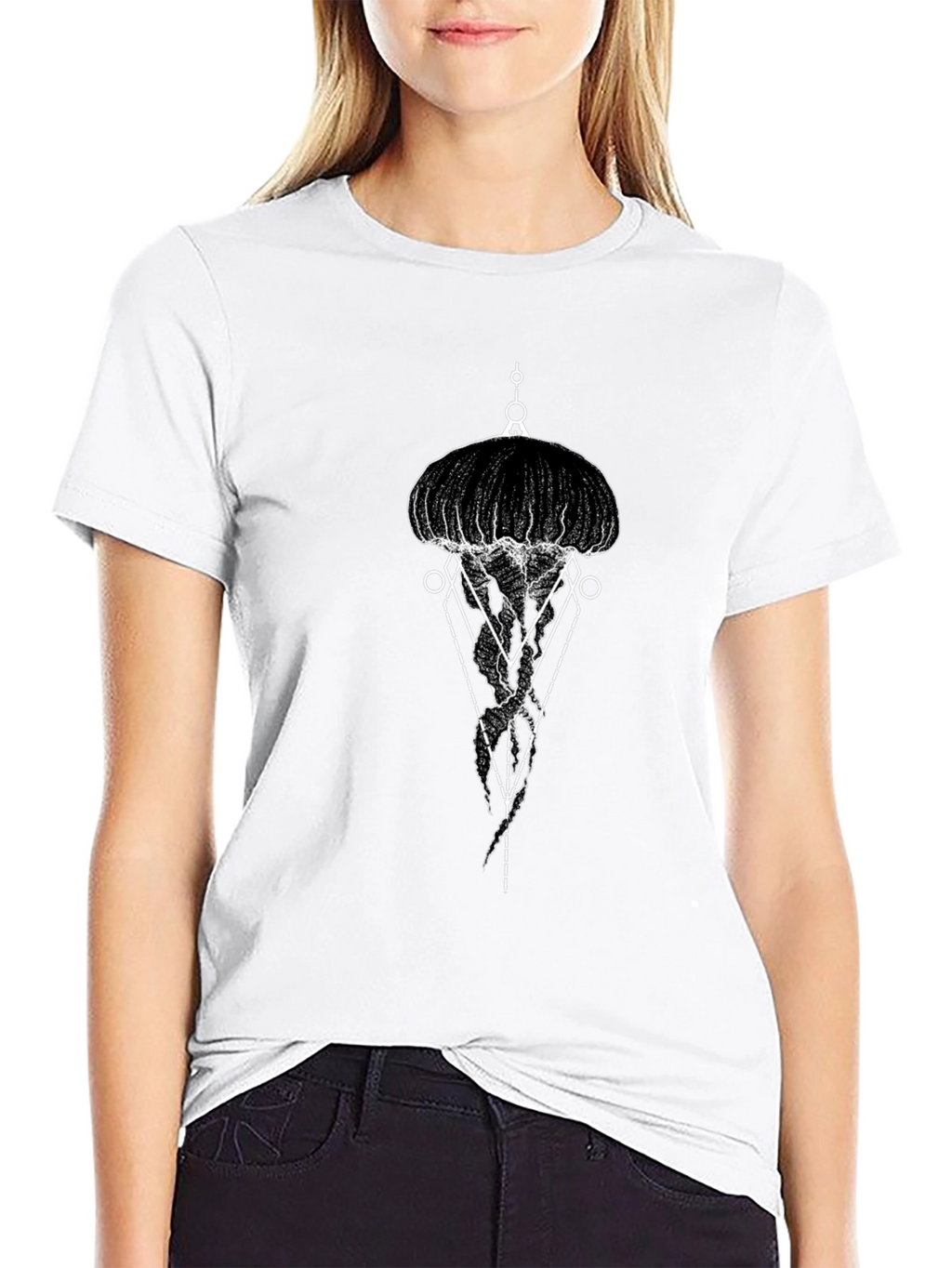 Geometric Jellyfish Graphic Tee - Black